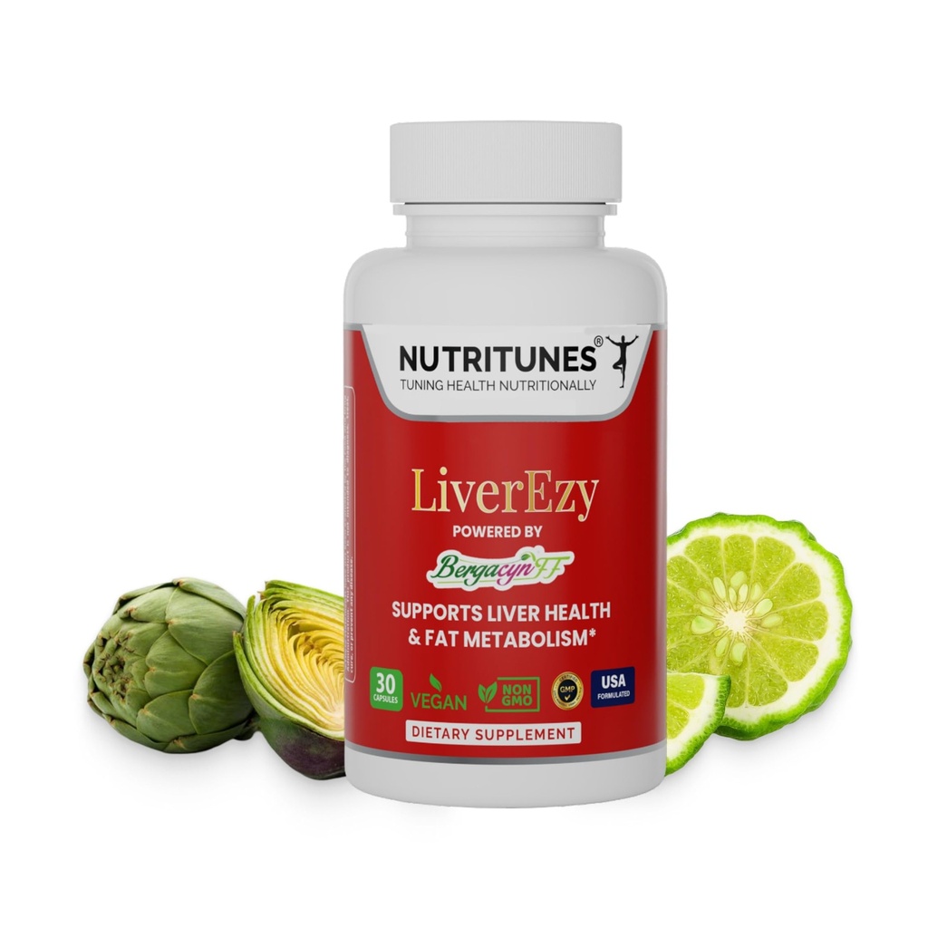 Liver Support Supplement–Supports Detox, Cleansing & Lipid Metabolism – with Bergacyn FF (Bergamot & Artichoke) – 30 LiverEzy Vegan Capsules