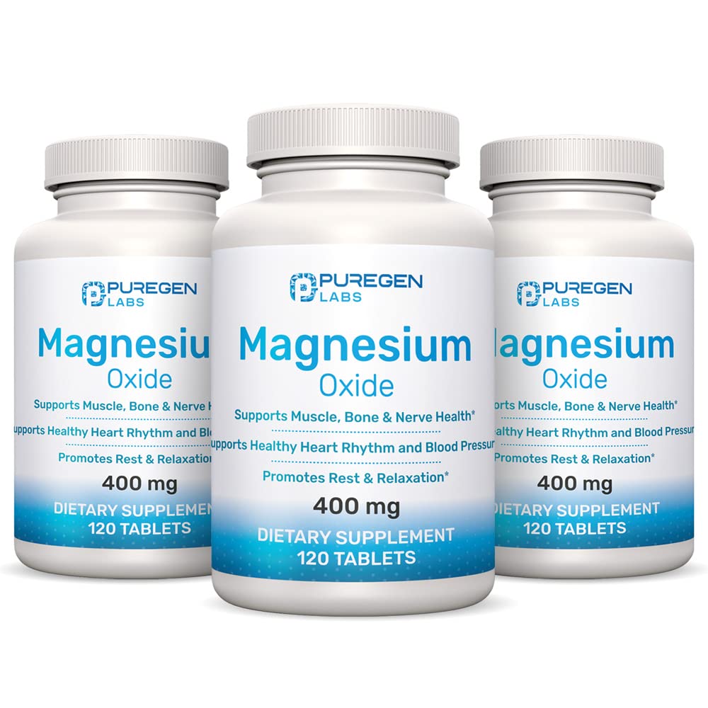 Magnezyum 400 mg [High Potency] Supplement – Oksit Magnezyum for Immune Support, Muscle Recovery, Leg Cramps, Relaxation - 3 Pack | Total 360 Count