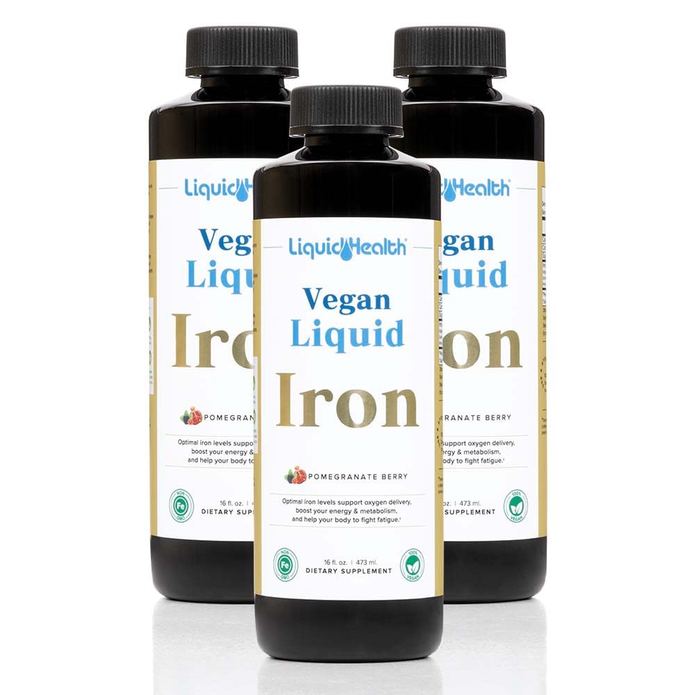 LIQUIDHEALTH Vegan Sıvı Demir Supplement with SunActive & Ferrochel Fe - Natural Energy, Immune System & Metabolic Support, Zihinsel Clarity, Prenatal /Postnatal - ABD Made, Non-GMO (3 Pack)