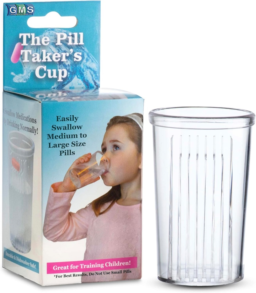Pill Taker Cup - Makes Swallowing Medium to Large Tablets & Pills Easy - Simply Drink Medicines Along with Water - Small Sized Cup Ideal for Kids, Adults & Seniors