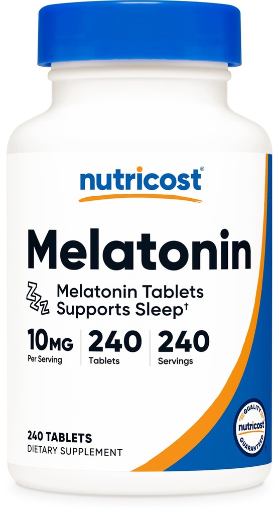 Nutricost Melatonin 10 mg, 240 Tablet - 10 mg Arada, Non-GMO, Gluten Free