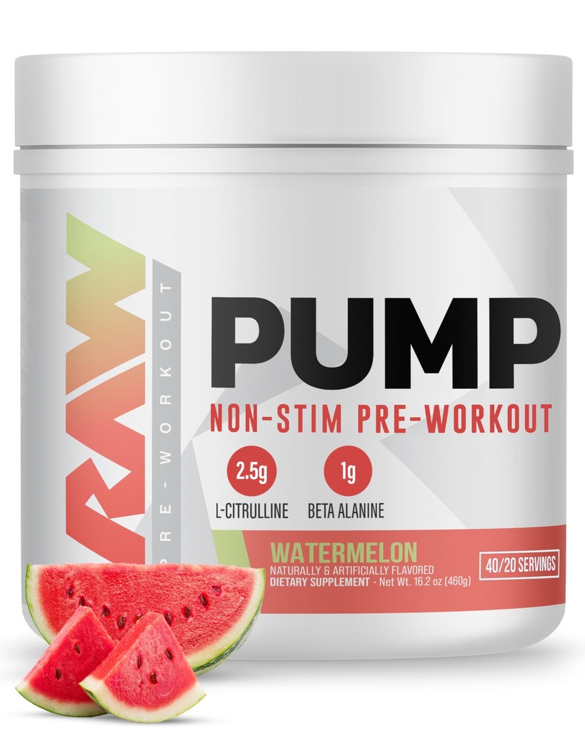 RAW Pump Stim Free Pre Workout (Watermelon) - Non-Stimulant Pre Workout Supplement Powder Nitric Oxide Booster - Pre Workout Supplements Drink for During Workout - 40 Servings