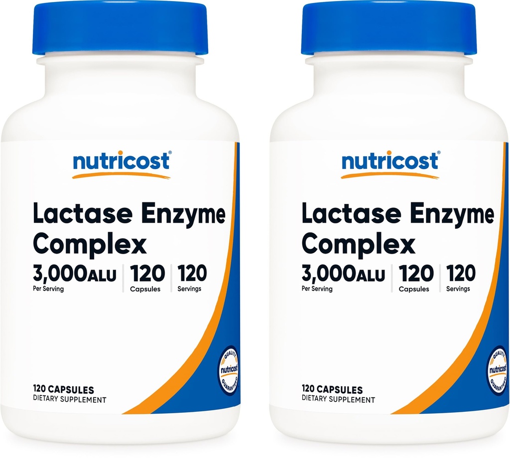 Nutricost Lactase Enzyme Kompleksi 3.000COM ALU, 120 Veggie Capsules - Non-GMO, Gluten Free, 120 Servisler (2 Şişeler)