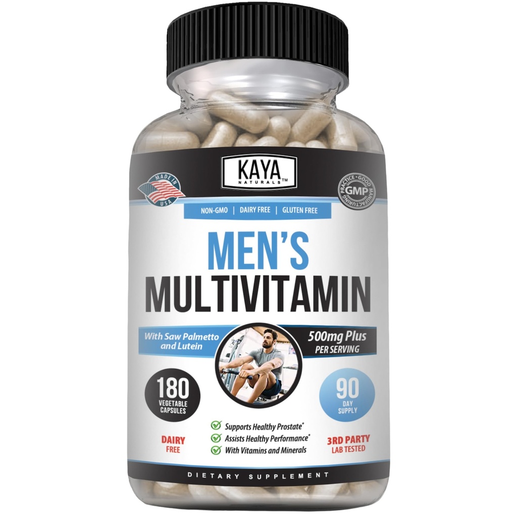 Kaya Naturals Multivitamin for Men - Men's Prostate Multivitamin - Multi Mineral Daily Supplement - Erkekler için Piller - Sağlıklı Prostate - Vitaminler Para Hombres - 180 Veggie Capsules