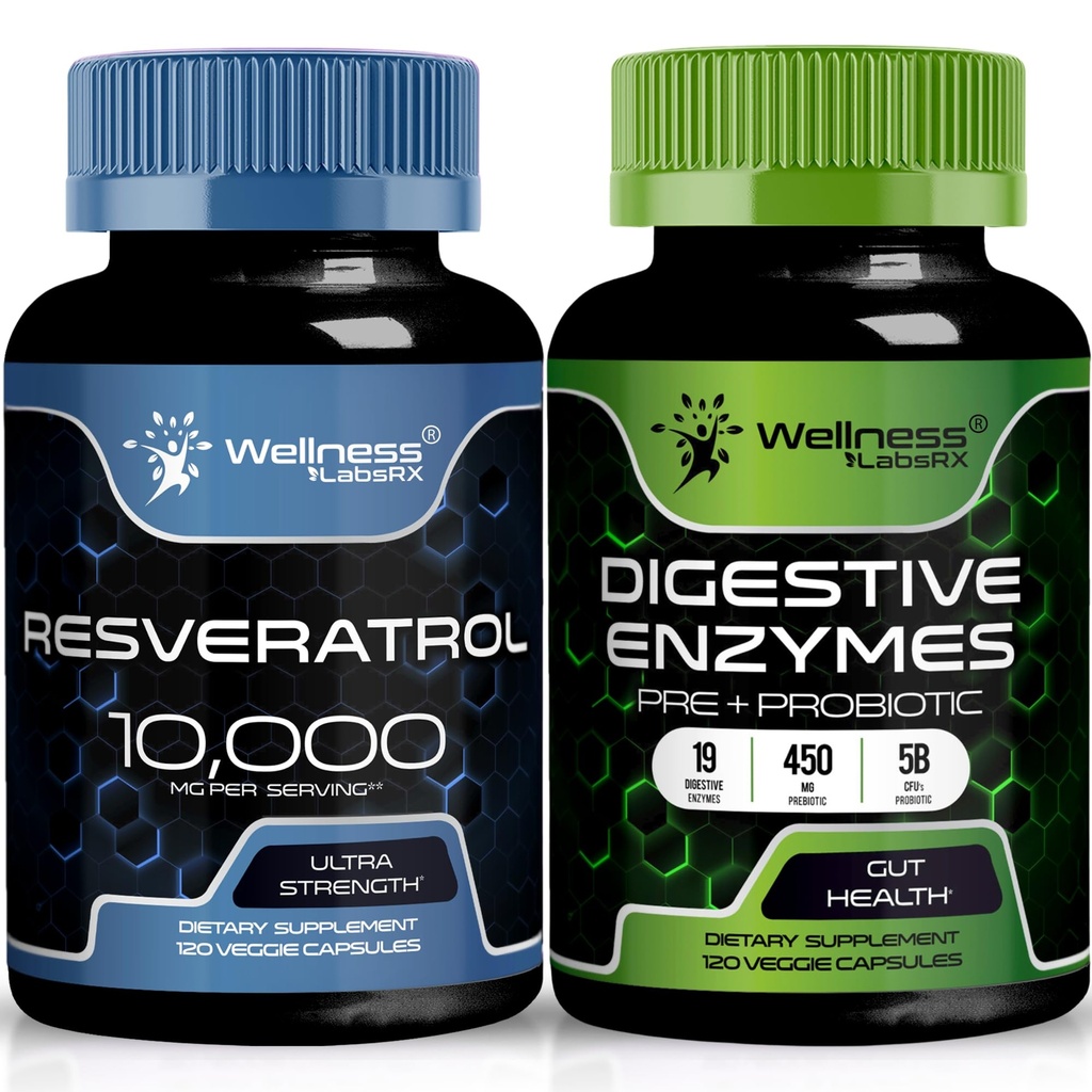 WELLNESS LABSRX Resveratrol Capsules 10.000 mg - Digestive Enzymes 450 mg