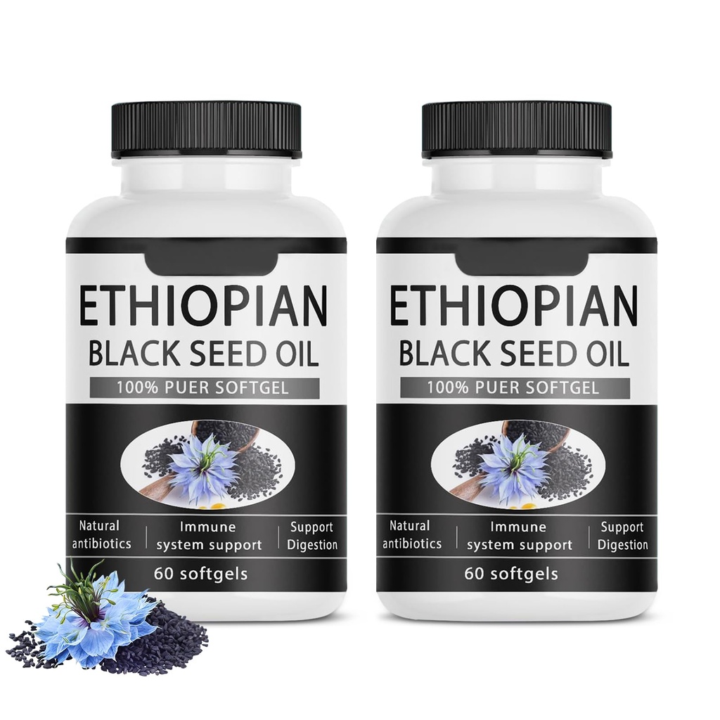 Ethiopian Black Seed Oil Capsules 4.64% Thymoquinone – Purely Nutrient Organic Cold Pressed Black Cumin Seed Oil Softgels, Non-GMO, Gluten-Free, 60 Softgels (2PCS)