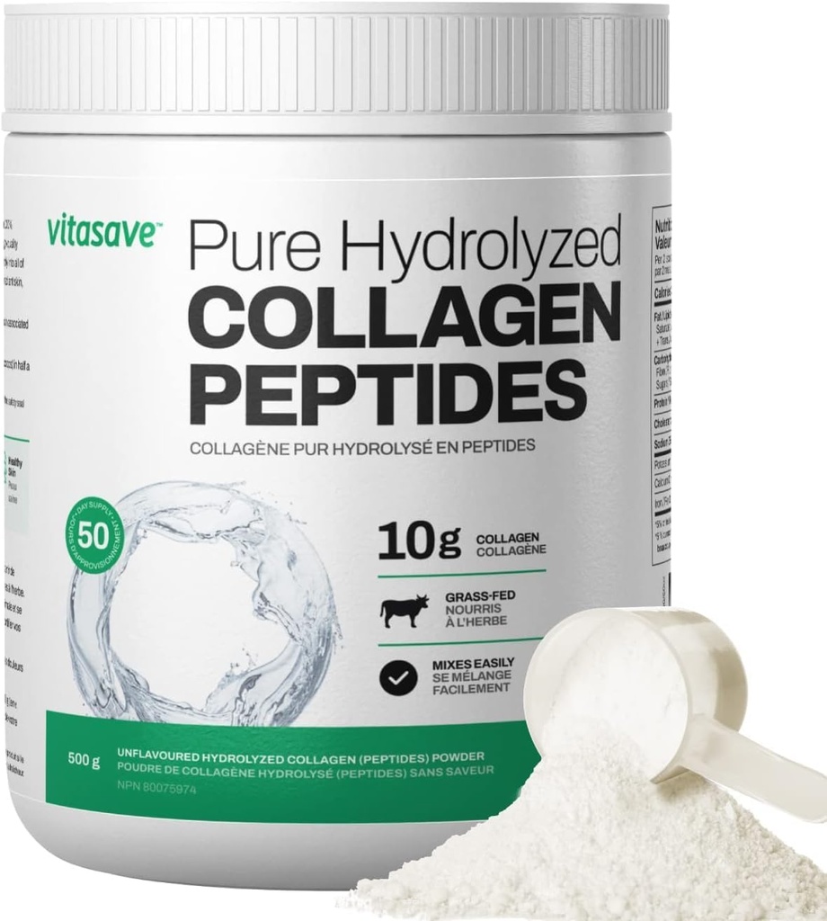 Vitasave Collagen Vita Toz - Hizmet başına 10g Hydrolyzed Collagen – Unflavored, Grass-Fed, Keto Friendly – Skin, Hair, Nails & Ortak Destek - 500g Hydrolyzed Collagen