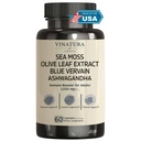 VINATURA Organik Deniz Moss, Blue Vervain - Black Seed Oil, Ashwagandha, Ginger, Burdock Root Capsules - 1250 mg per Service, *USA Made &Tested* Immune ATM for Yetişkinler
