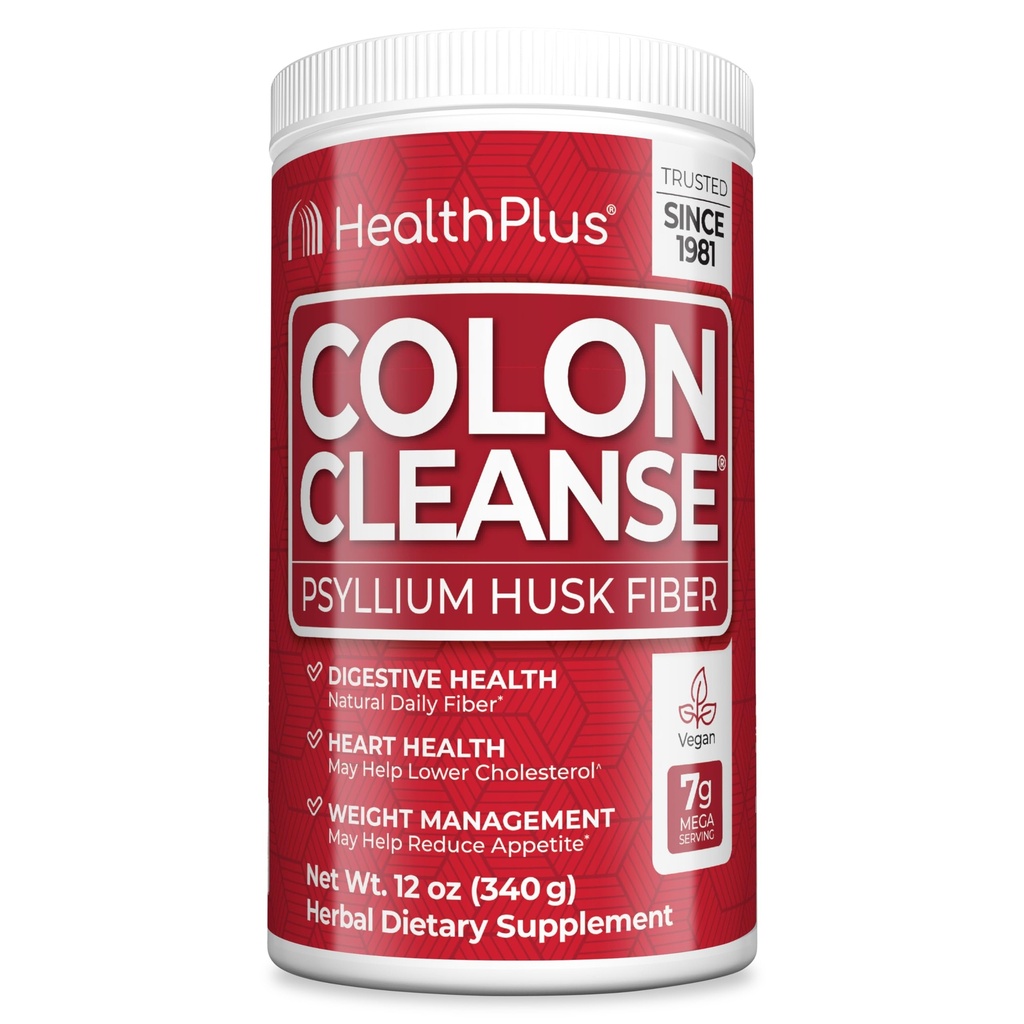 Health Plus Colon Cleanse - Natural Daily Fiber Powder- Gluten Free, Detox, Heart Healthy (12 Ounces, 48 Servings)
