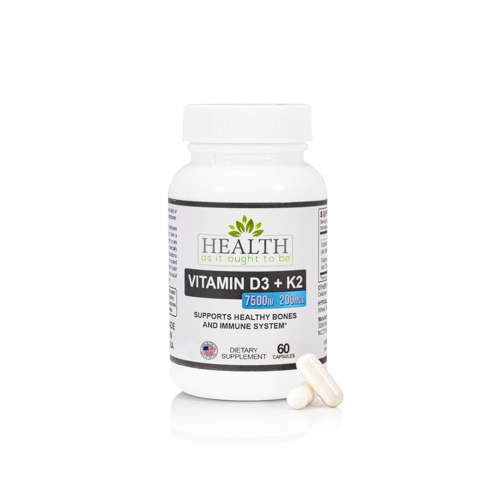 Sağlık D3+K2 Supplement Vitamini Olmak Için Ought | Sağlıklı Kemikleri ve Immune Health | 60 Capsules