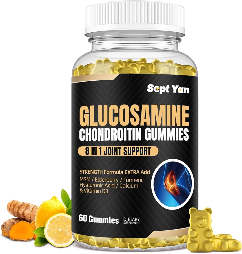 Glucosamine Chondroitin Gummies - 60 Ortak Destek Supplements - MSM, Elderberry, Turmeric - Cartilage & Immune Support for Yetişkinler, Men & Women Vegan - Easy to Swallow