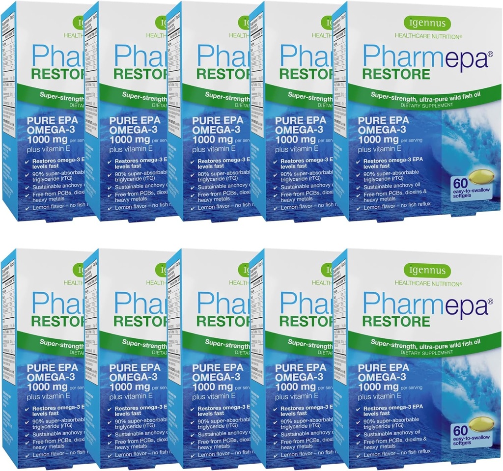 Igennus Pharmepa Restore, Pure EPA 1000 mg, Omega 3 rTG Fish Oil, IFOS Sertifikalı, Yüksek Aborpsiyon, 90 Concentration Triple Strength, Wild & Sustainable, Lemon Flavor, 10Month Supply, 10Month Supply, 10Month Supply, 10.