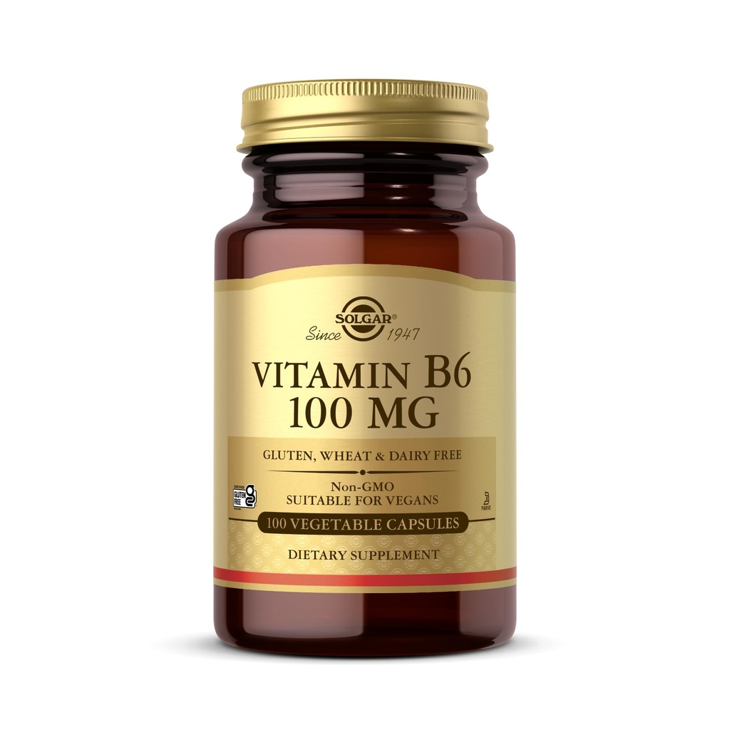 Solgar Vitamin B6 100 mg - 100 Sebze Capsules - Non-GMO, Vegan, Gluten Free, Dairy Free, Kosher, Halal - 100 Hizmet