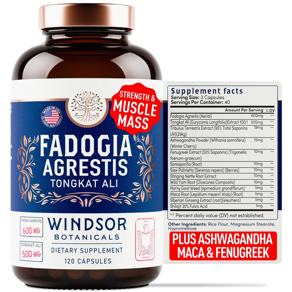 Fadogia Agrestis and Tongkat Ali Supplement - Fadogia Agrestis 600mg, 500mg Longjack Tongkat Ali for Men, Maca Root, Fenugreek, Ashwagandha, Saw Palmetto to Support Energy, Stamina, Vitality - 120Caps