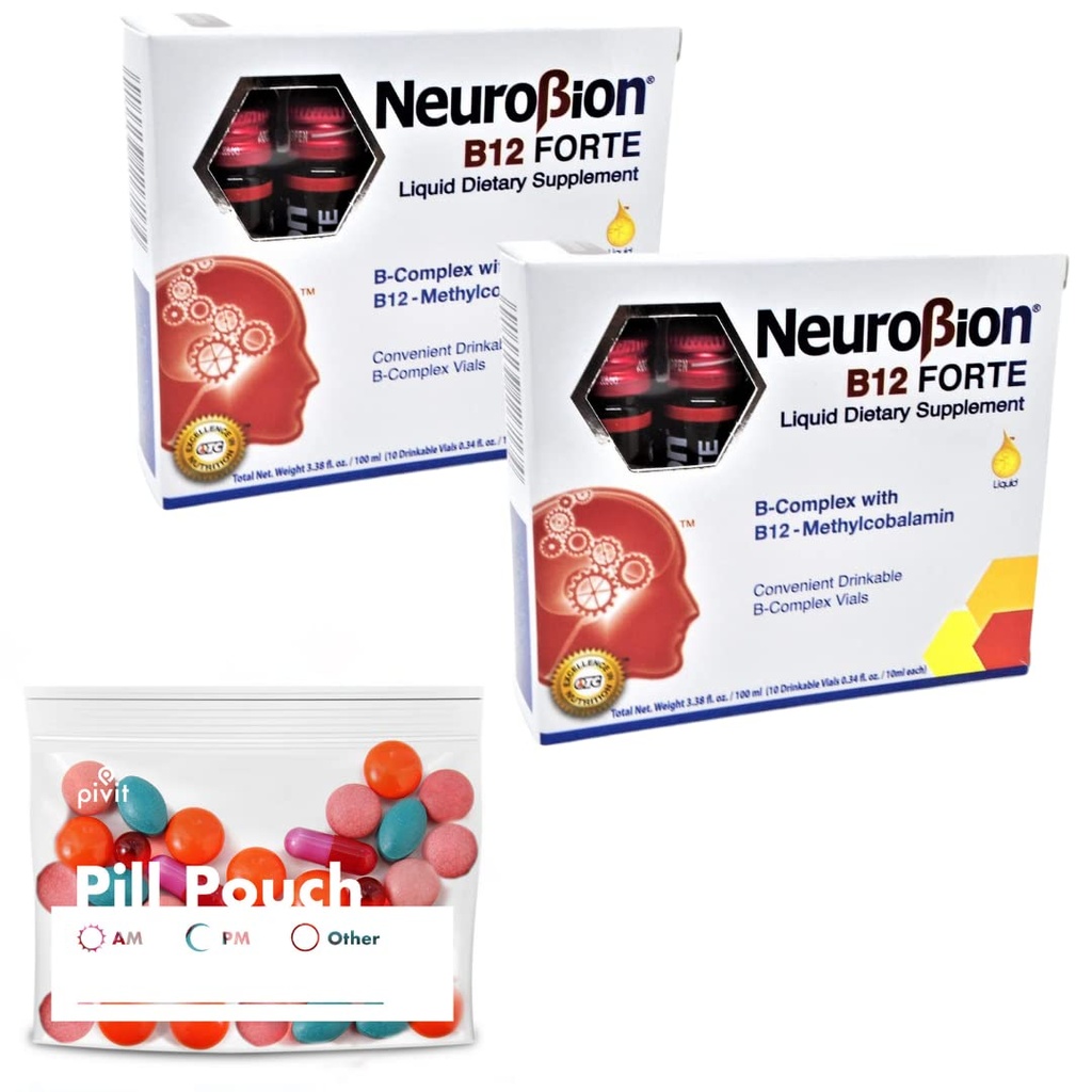 Neurobion Pack B12 Forte 2 Box 10 Vials x 10 ml + Homestuff Pill Pouches Clear Resealable