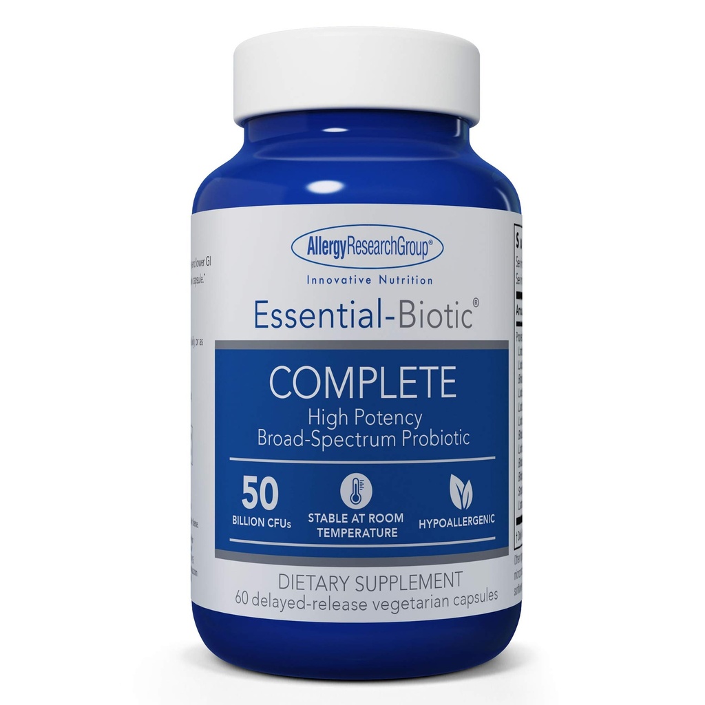 Antivirüs Araştırma Grubu Essential-Biotic Complete Supplement Supplement - Erkekler ve Kadınlar için Yüksek Lisans Probiyotikleri Gut & Digestive Health, 50 Milyar CFUs, Gecikmiş-Release Vegetarian Capsules - 60 Count