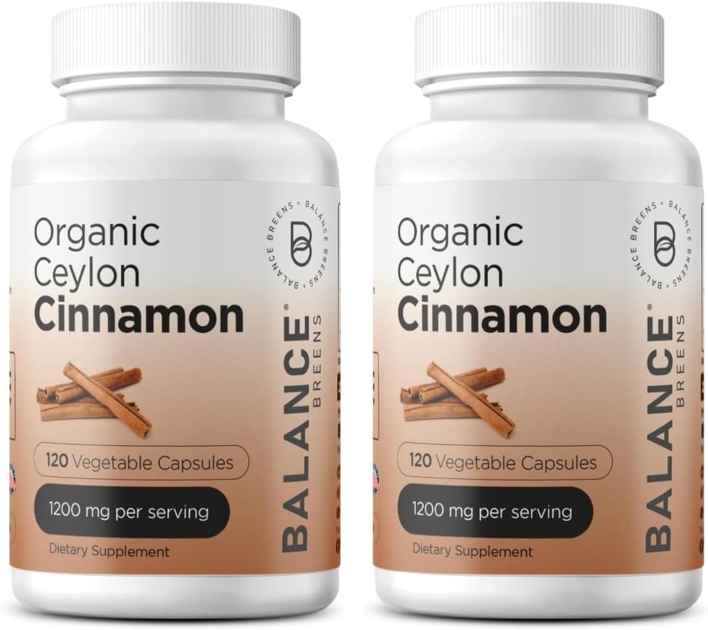 Balancebreens sertifikalı Organik Ceylon Cinnamon 1200 mg Supplement - 120 Veg Capsules - Kalp, Beyin ve Ortak Fonksiyonl Destek - No Filler Pills (Pack of 2)