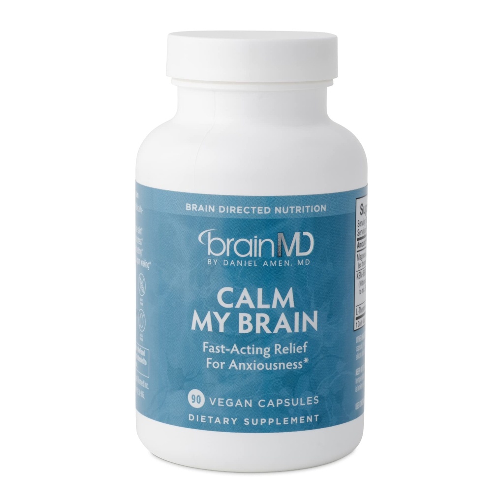 Dr Amen BrainMD Calm My Brain - 90 Vegan Capsules - Fast-Acting Formula with Magnezyum, Ashwagandha & L-Theanine - 30 Hizmet