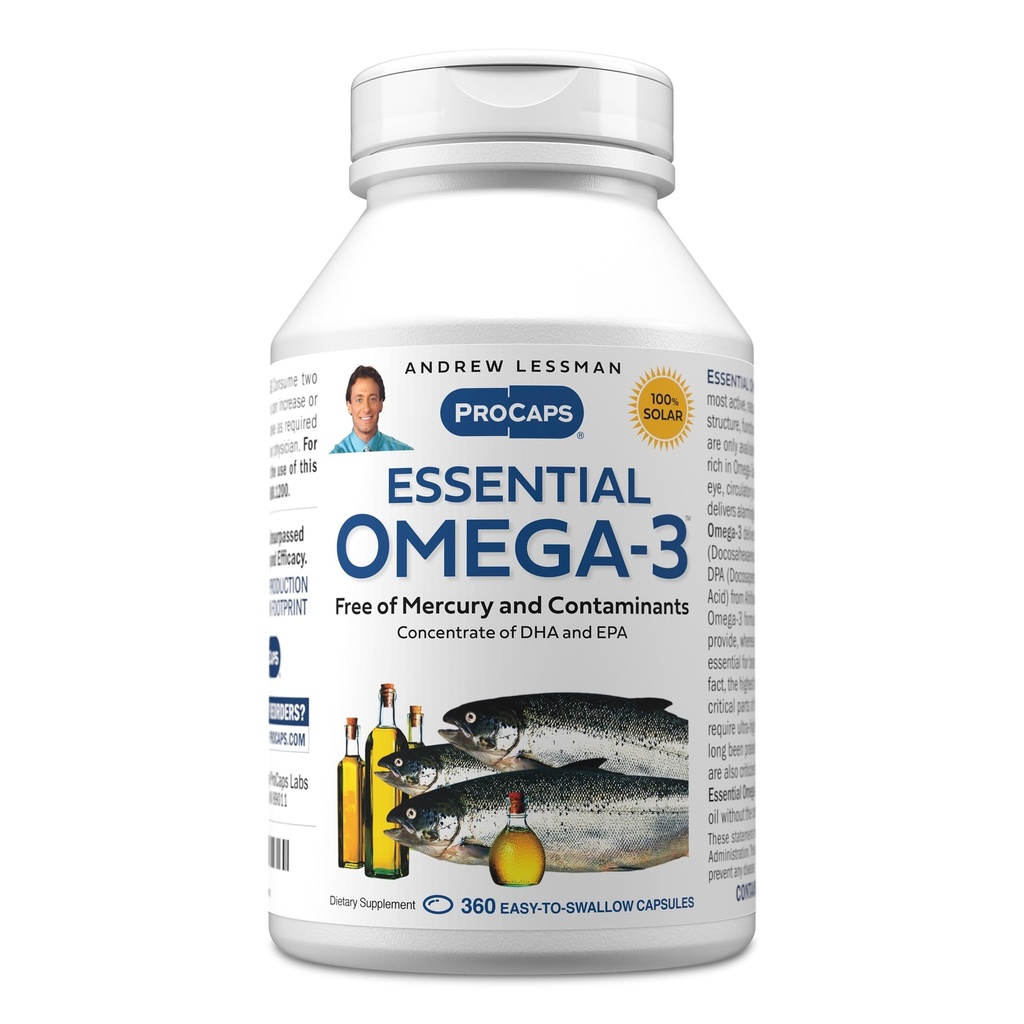 ANDREW LESSMAN Essential Omega-3 Unflavored - 360 Softgels - Ultra-Pure, High Potency Omega-3 Oils. Yüksek DHA, No Stomach Upset, No Contaminants, No Mercury. Küçük Easy to Swallow Softgels