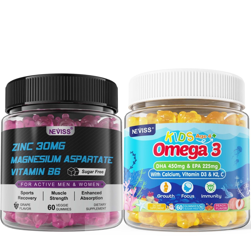 Zinc and Magnesium Supplement + Kids Omega 3 Gummies