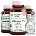 Doğal Nutra Yüksek Vitamin D3 400 İ Softgels, Immune, Support Lungs Health, Sunshine Vitamin, Cardiovascular Health, Bone and Teeth Strength, Gluten-Free, 100 Softgels