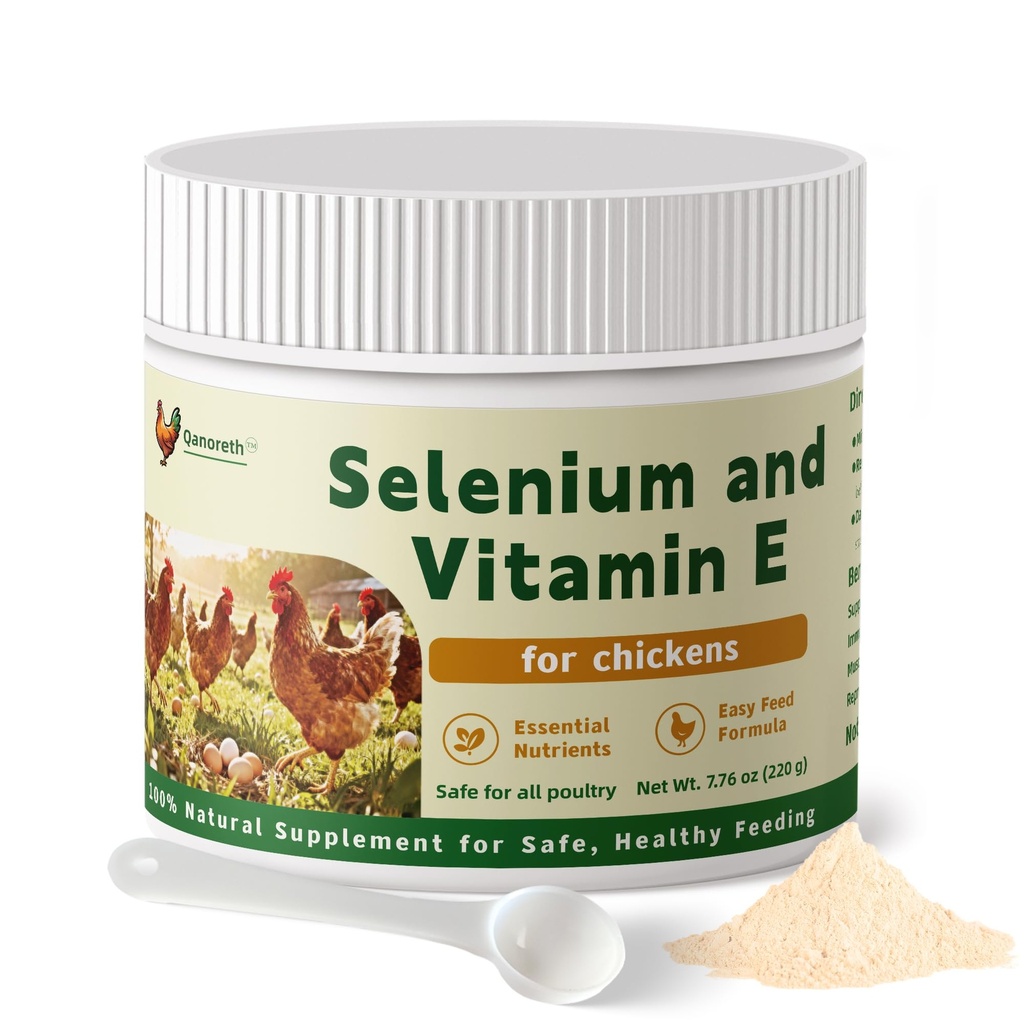 Selenium and Vitamin E Powder for Chickens – Boost Immunity, Muscle Support & Reproductive Health, Selenium for Chickens to Prevent Wry Neck & Improve Egg Production, Chicken Vitamins for All Poultry