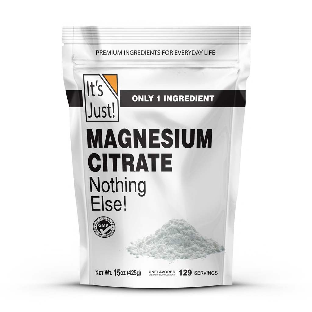 Sadece - Magnezyum Citrate Toz, 15oz, Non-GMO Supplement Magnezyum, Unflavored (15oz / 129 Hizmet)