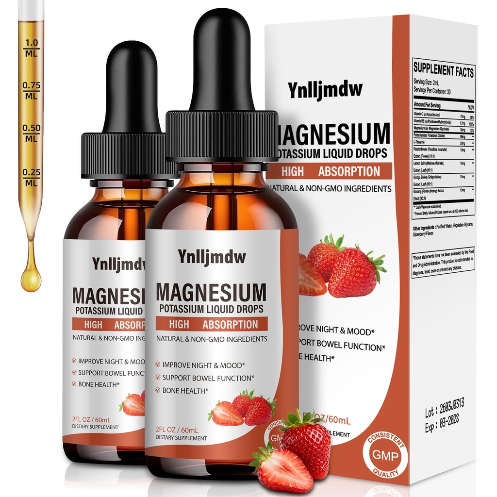 Magnezyum Glycinate Liquid Drops,1000 mg Sıvı Magnezyum Supplement with Bromelain, Vitamin B6 C D, High Abors Magnezyum Kompleks for Night, Muscle & Energy Support, 2 Fl Oz (Pack of 2)