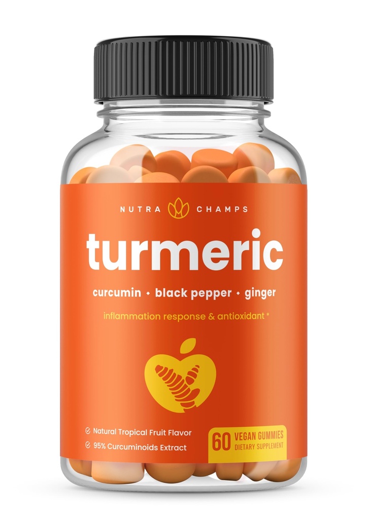 NutraChamps Turmeric Gummies for Yetişkinler & Kids with Ginger & Black Pepper Extract,% 95 Curcuminoids, Vegan Natural Curcumin Ortak Destek Tamam, Tumeric Gummy Supplements