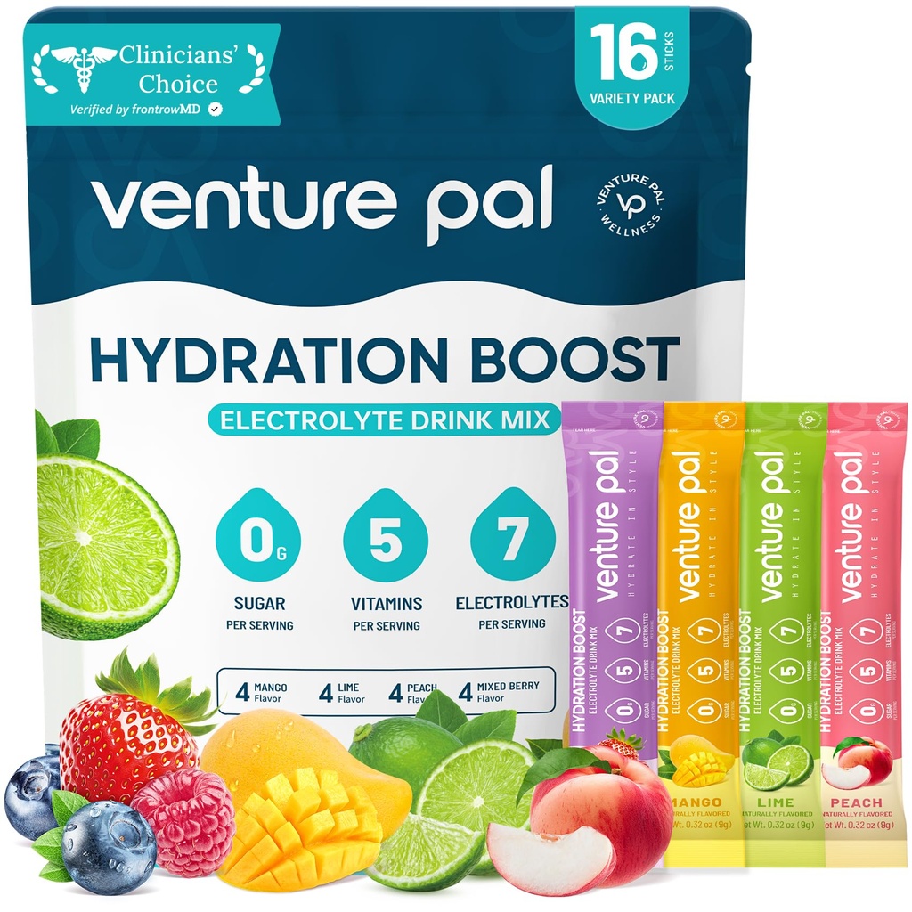 Venture Pal Sugar Free Electrolyte Toz Paketleri - Sıvı Günlük IV Hydration Packets | Elektrolytes 5 Vitamin ve 7 Electrolytes | Hua Friendly | Non-GMO | sertifikalı Vegan | 16 Sticks