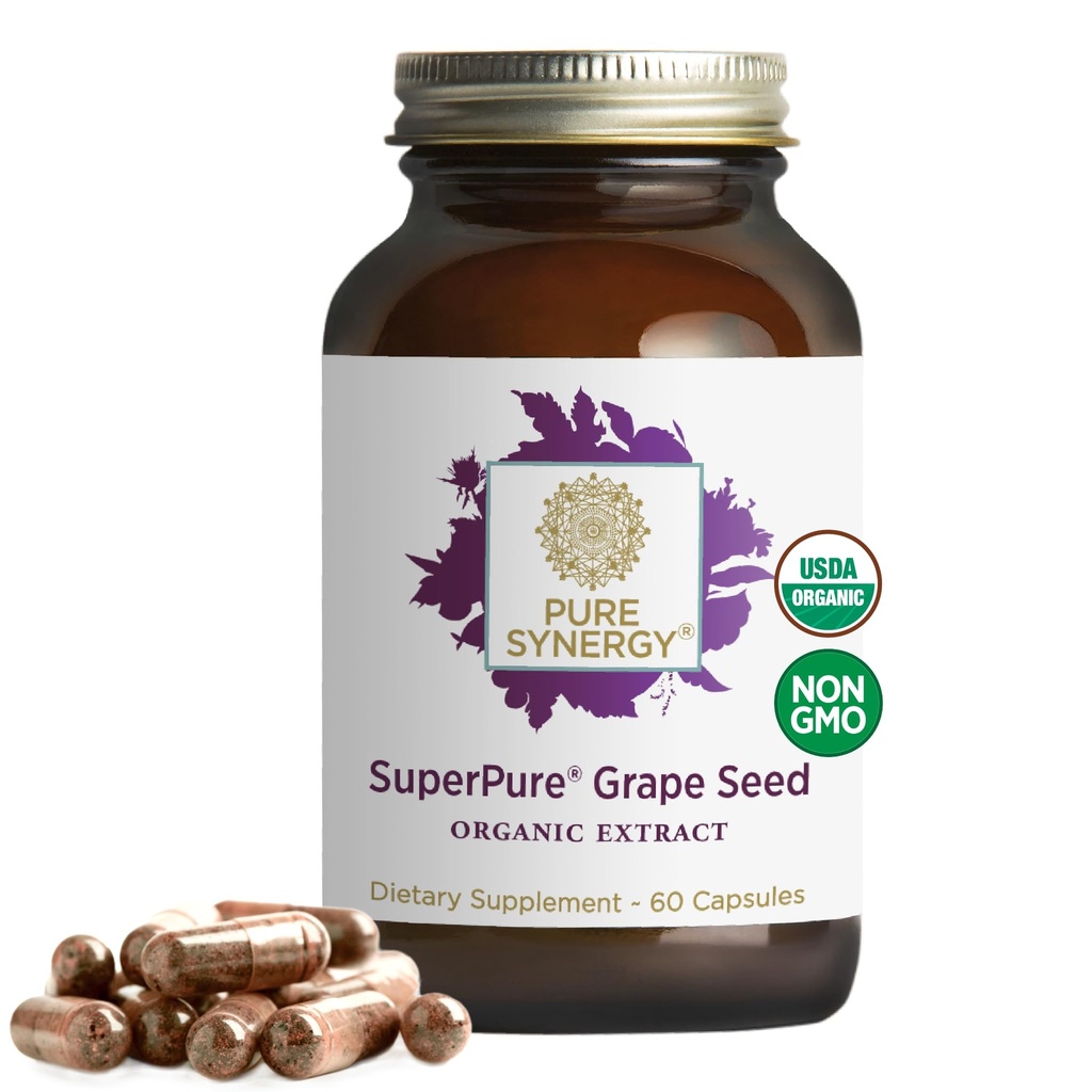 Saf Synergy SuperPure Grape Tohumlama | Organik Grape Tohum Polyols Supplement with Whole Fruit | For Heart Health, Skin, and Health Aging Support (60 Capsules)