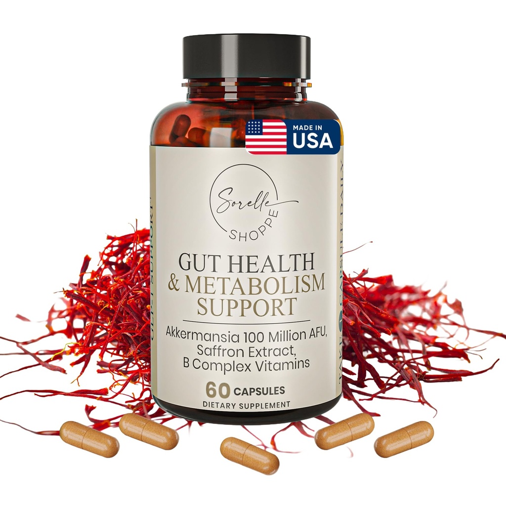 Akkermansia Muciniphila Probiotic + Saffron + B Complex | Core Gut Health & Daily Wellness | Mood & Metabolism Support | Methylcobalamin B12 | 60 Caps 2-Month Supply