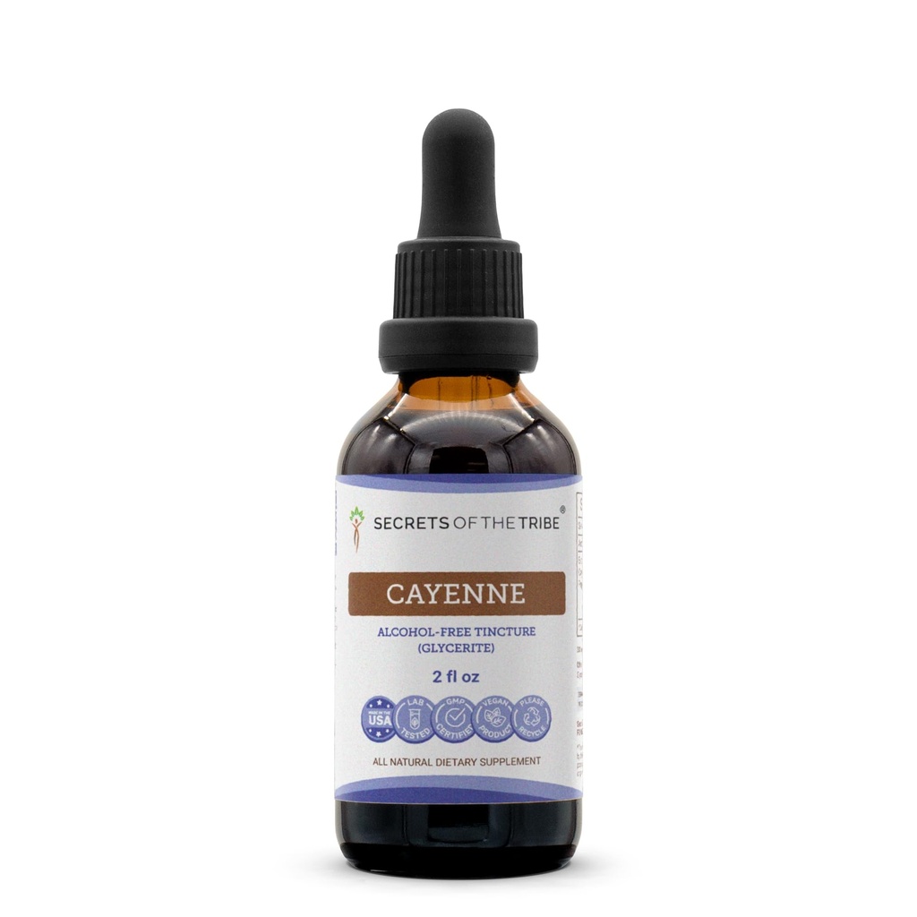 Secrets of the Tribe Cayenne Tincture Alcohol-Free Extract, High-Potency Herbal Drops, Tincture Made from Cayenne Capsicum annuum Invigorating Effect 2 oz