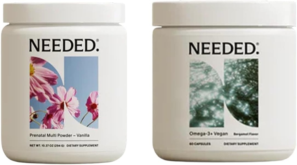 Gerekli. Vanilla Prenatal Multivitamin Toz & Vegan Omega-3 DHA+EPA Sche | Hamilelik ve Postpartum için Kapsamlı Beslenme