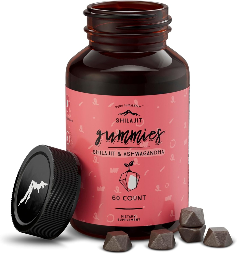 Pure Himalaya Shilajit Gummies, Sugar-Free, 85+ Trace Minerals & Fulvic Acid for Energy, Metabolism & Immune Support, Shilajit for Men & Women, Ashwaghanda Gummies (60 Kont)