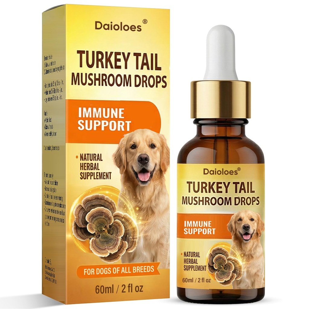 Turkey Tail Mushroom for Dogs, Immune Support & Digestive Health Supplement, 5X Turkey Tail Mushrooms for Pet Liquid Drops with Natural Turmeric & Probiotic, Faster Absorption, 2 Fl Oz(Pack of 1)