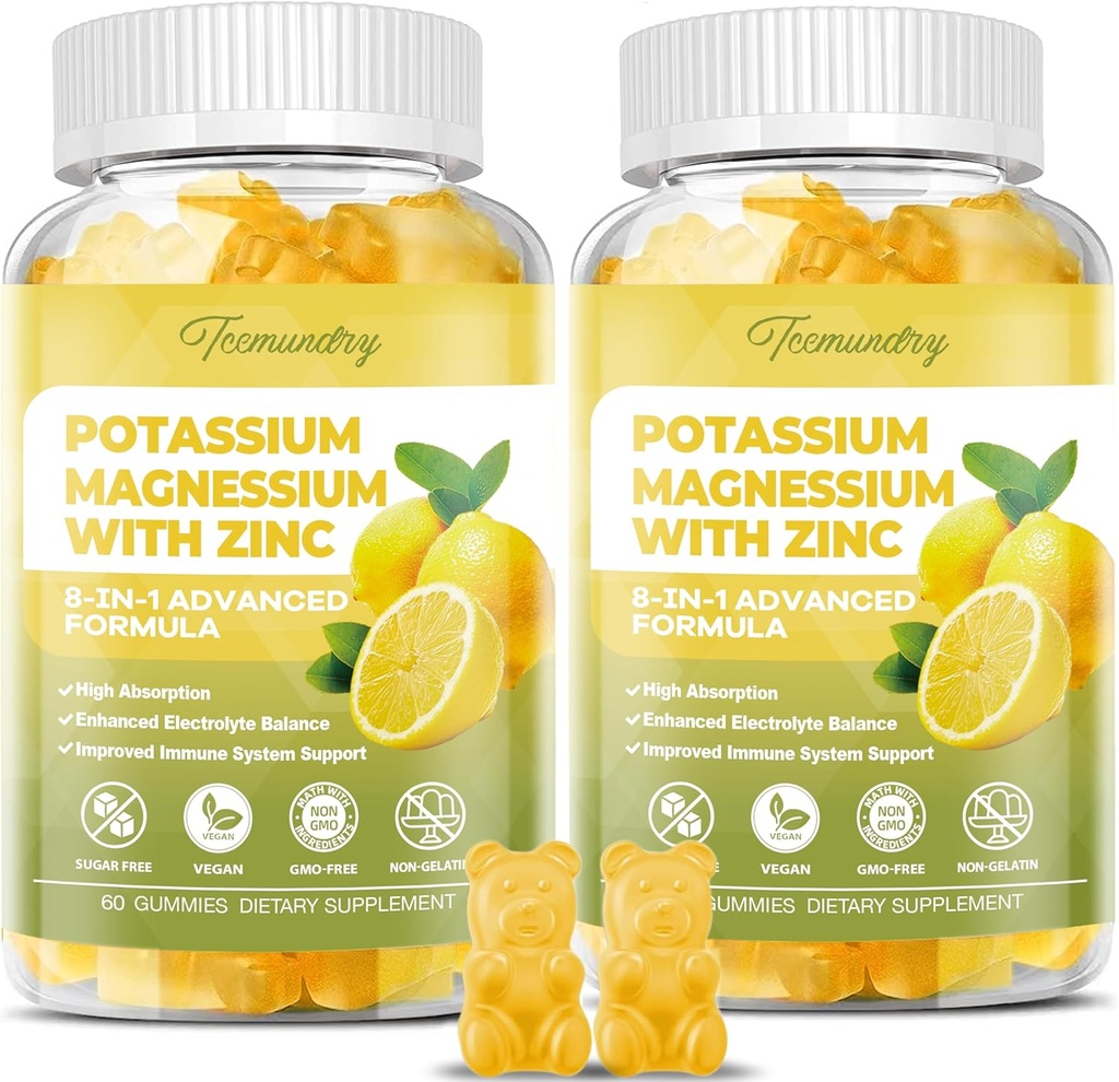 Yetişkinler için Potasyum Supplement Gummies: Potasyum Citrate 99 mg - Kas için Potasyum Magnezyum Supplement, Elektrolyte, Enerji