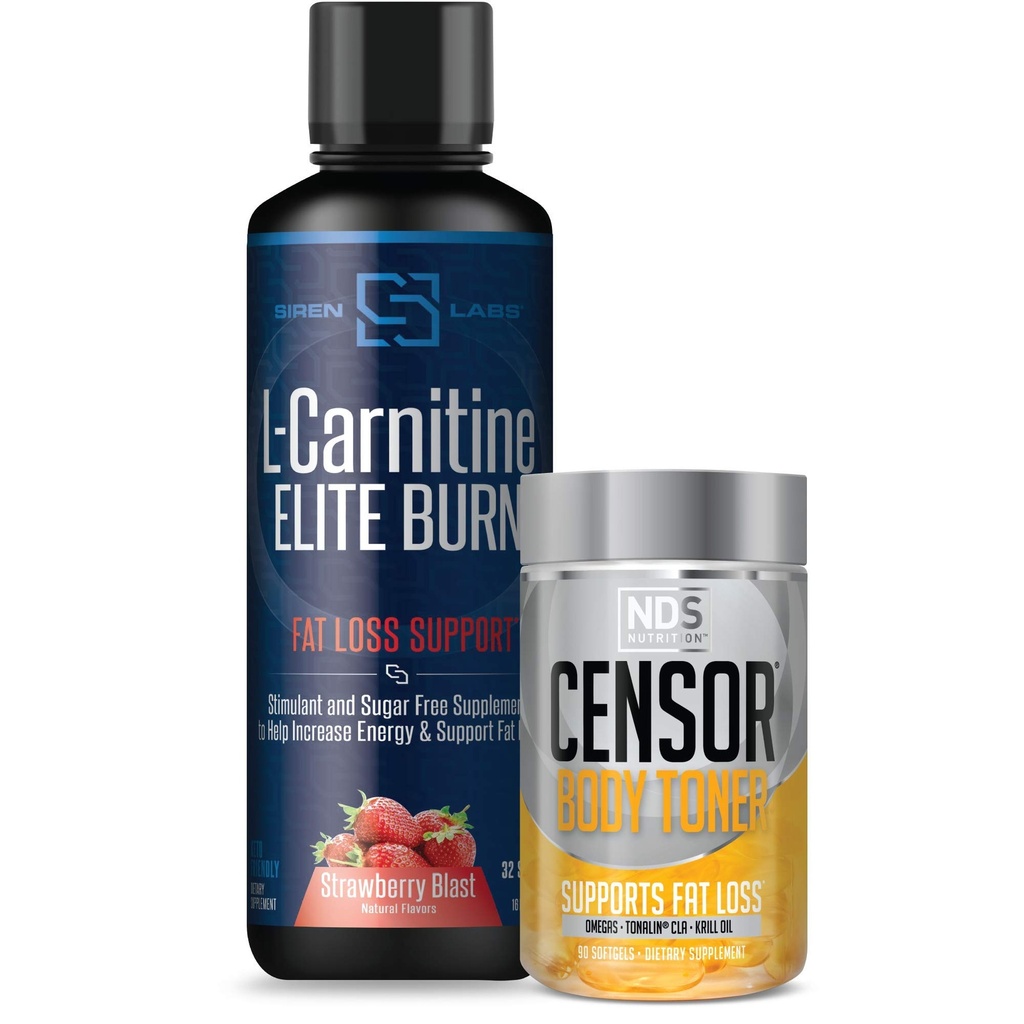 Censor NDS Beslenme Şişman Kaybı-Body Toner with CLA (90 Softgels) & Siren Labs L-Carnitine Elite Burn Fat Kayıp Destek Strawberry Blast 3000 mg (32 Hizmet)