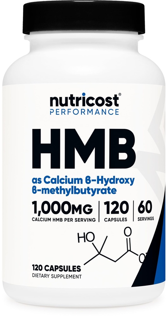 Nutricost HMB (Beta-Hydroxy Beta-Methylbutyrate) 1000 mg (120 Capsules) - 500 mg Per Capsule, 60 Hizmet - Gluten Free and Non-GMOMOMO