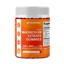 Vitamatic Magnezyum Citrate Gummies 600 mg per Service - 240 Vegan Gummies - Natural Raspberry Flavor - High Abors Magnezyum Supplement - Supports Nerve, Bone and Muscle Health