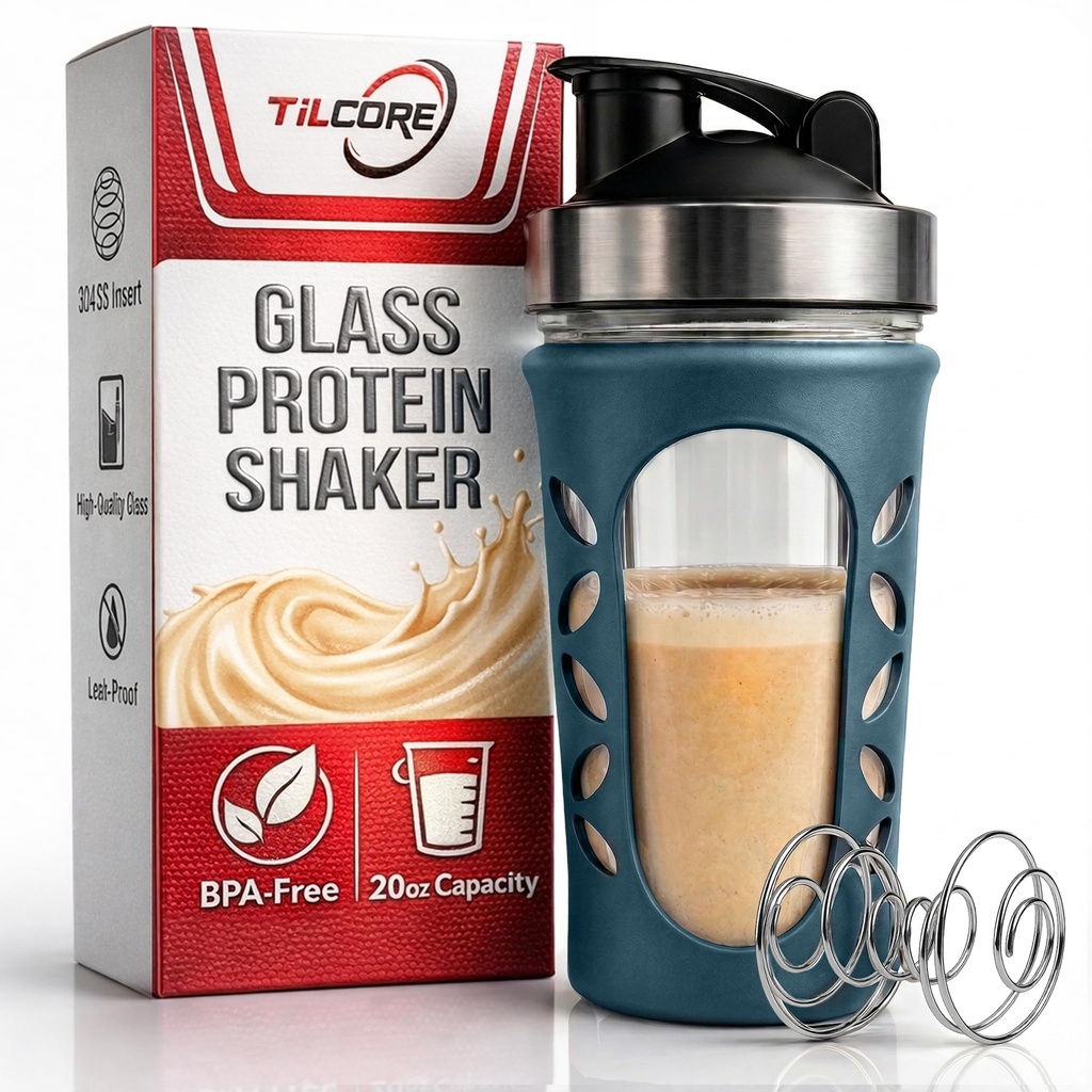 Glass Protein Shaker Bottle for Protein Mixes and Shakes - 635ml 20oz, BPA-Free, Leak-Proof & Durable Glass Shaker Blender - Mixer Bottle for Gym