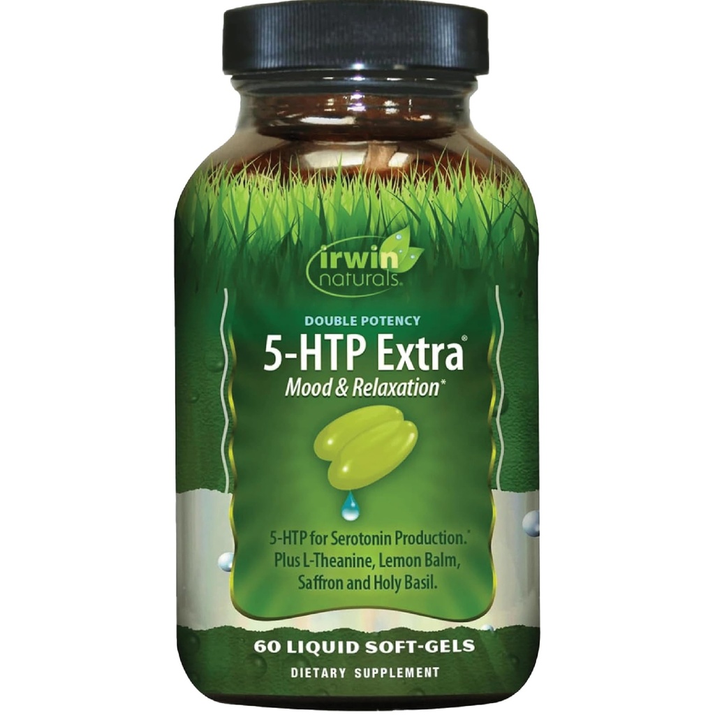 Irwin Naturals Double Potency 5-HTP Ekstra - 60 Sıvı Soft-Gels - Rahatlama ve Serotonin Production için - 30 Hizmet