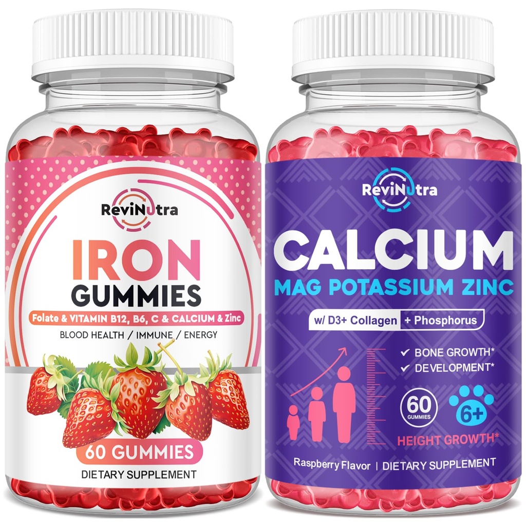 Iron Gummies Supplement for Adults & Kids | Calcium Potassium Magnesium Gummies | Bundle