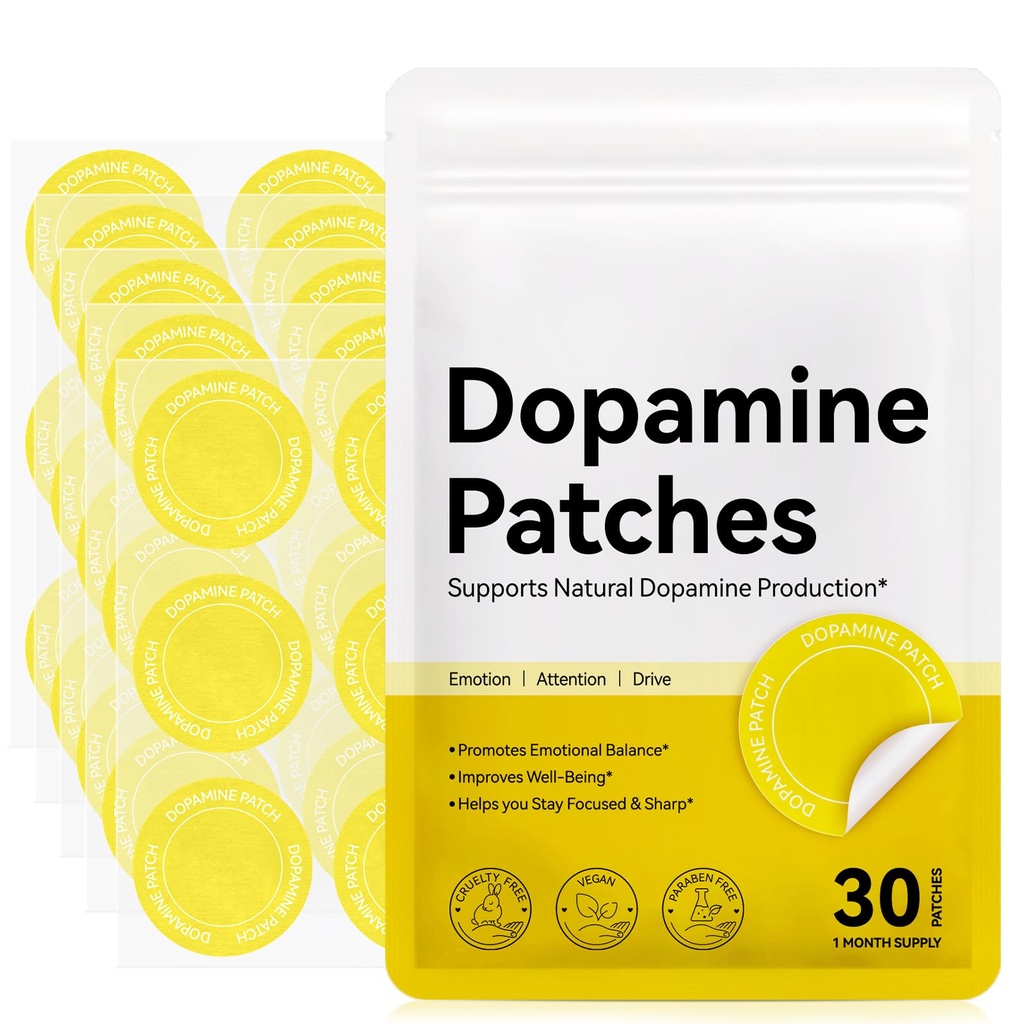 Dopamine Patches Extra Strength, 30 Vegan Mood Boost Support Patches for Daily Mental Wellness, Plant-Based Formula, Positivity & Motivation, Supports Dopamine & Serotonin Balance for Men Women