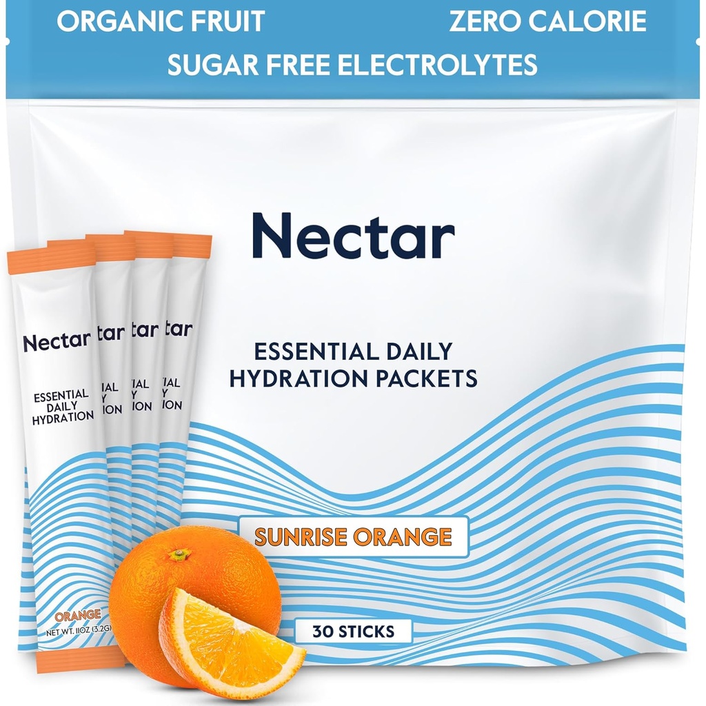 Nectar Hydration Packets - Elektrolytes Toz Paketleri - Şeker veya Calories - Organik Meyve Sıvı Günlük IV Elektrolytes Toz Dehidrasyon Yardımı ve Hızlı Rehidrasyon (Orange 30 Pack)