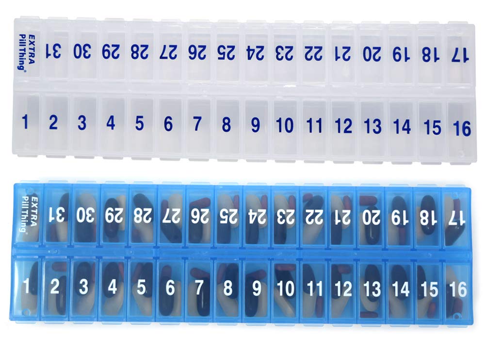 AM PM 31 Gün Bir Gün Aylık Pill Planlayıcı Organizecılar - Entire Ay Plus için Büyük Karşılaştırmalı Pill Kutu Mağaza İlaçları Ekstra Piller için Karşılaştırma (AM/PM Clear & Blue)