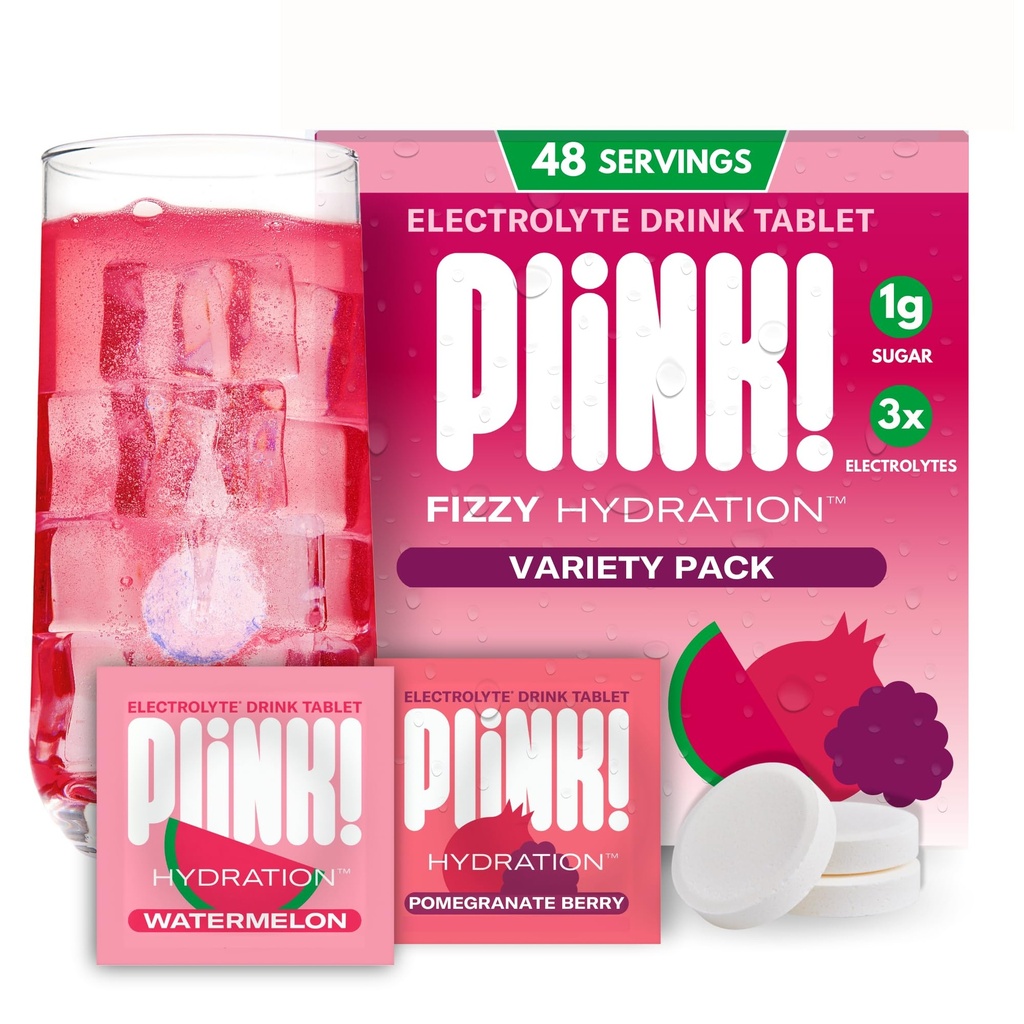 Plink! Fizzy Electrolyte Drink Tabletleri Daily Hydration - 48ct Electrolyte Tabletler + Sodyum, Pyum, Magnezyum, Low-Calorie, Low-Sugar Keto Electrolytes Toz Hydration Packets Water Flavoring