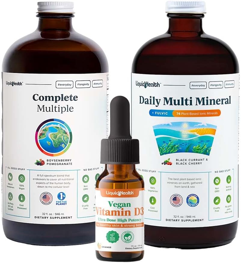 LIQUIDHEALTH Ultra Immunity Liquid Vitamin Sche for Yetişkinler with Complete Multivitamin, Daily Multi Minerals and Vegan Vitamin D3 Drops - Immune Support Vitamins, Whole Foods, Vegan, Non GMOvitamin