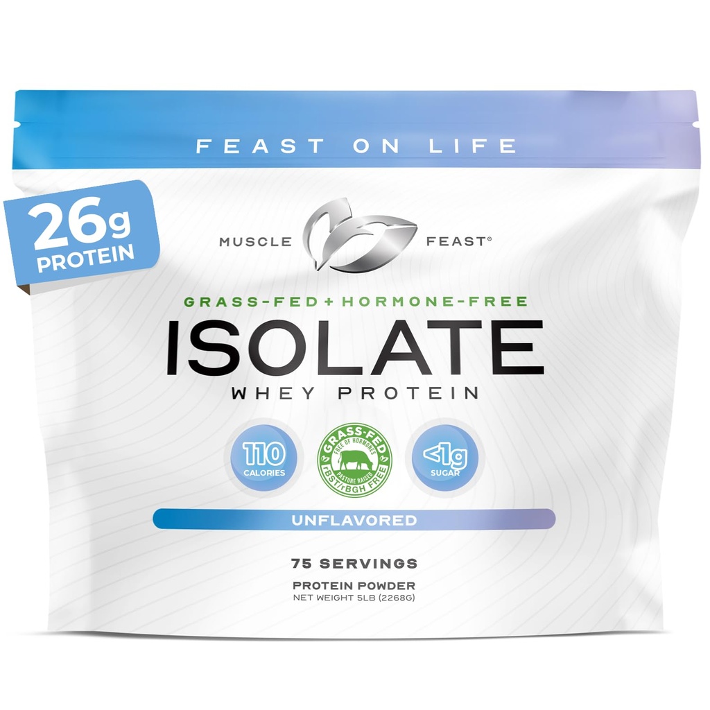 Kasbah Çölü-Fed Whey Protein Isolate, All Natural Hormon Free Pasture Yükseltd, Whey Isolate Protein Toz for Men and Women, Clean, Non-GMO & Gluten-Free, Isolate protein - Unflavored, 5lb