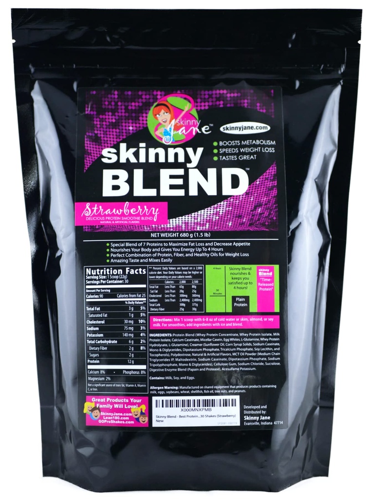 Skinny Blend – Whey proteini Kadınlar için Toz – Low Carb, Keto Friendly Meal Real Rei – Satisfies Açlık ve Güçleri Enerji – Creamy Strawberry – 30 Shakes